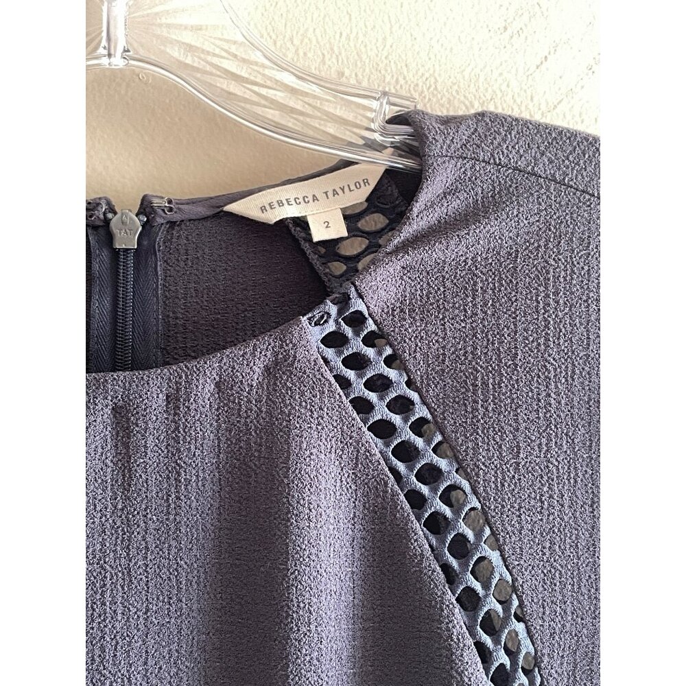 Rebecca Taylor Fit and Flare Dress Womens 2 Gray with Mesh Detail Fishnet. - Picture 6 of 11
